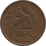 Монета. Норвегия. 1 эре 1959 год. ав.