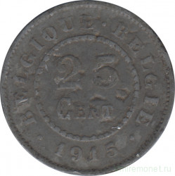 Монета. Бельгия. 25 сантимов 1915 год.