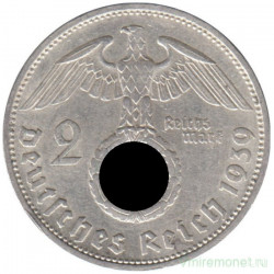 Монета. Германия. Третий Рейх. 2 рейхсмарки 1939 год. Монетный двор - Штутгарт (F).