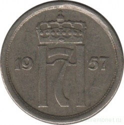 Монета. Норвегия. 25 эре 1957 год.