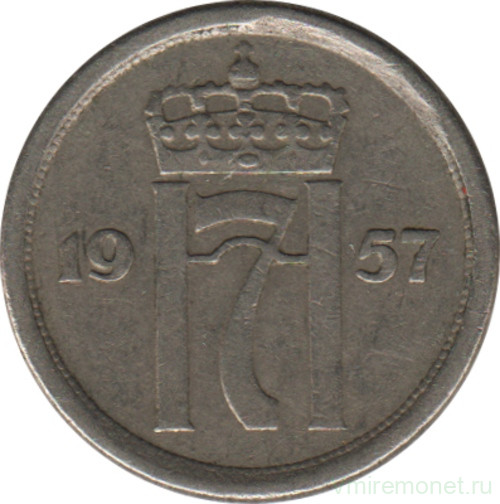 Монета. Норвегия. 25 эре 1957 год.