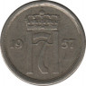  Монета. Норвегия. 25 эре 1957 год. ав.