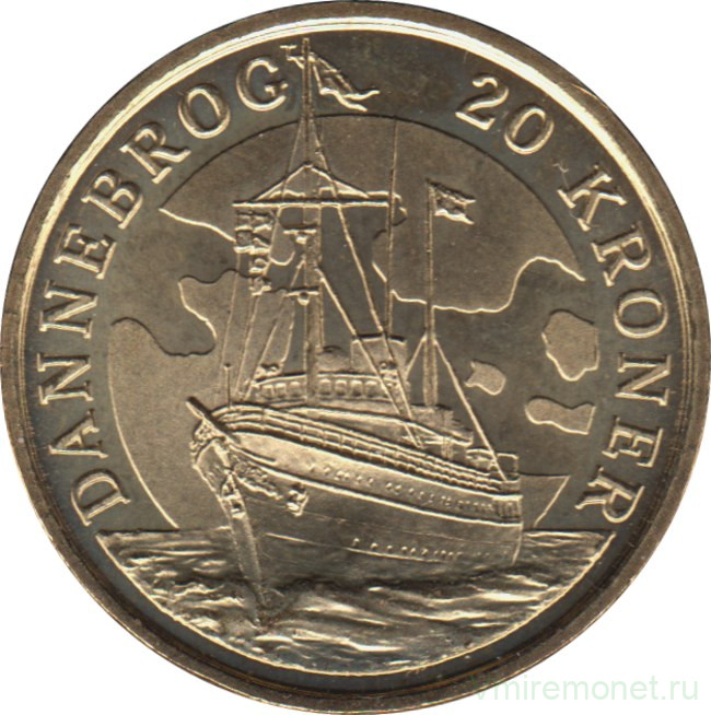 Монета. Дания. 20 крон 2008 год. Корабли - Королевская яхта "Даннеброг".