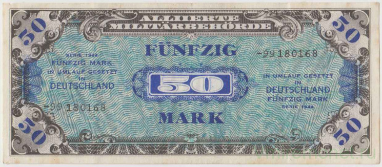 Банкнота. Германия. Оккупация союзников. 50 марок 1944. (8 цифр). Тип 196d.