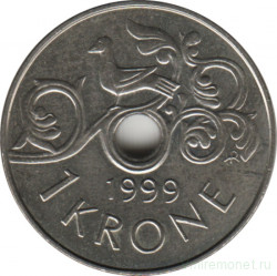 Монета. Норвегия. 1 крона 1999 год.