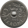  Монета. Норвегия. 1 крона 1999 год. ав.
