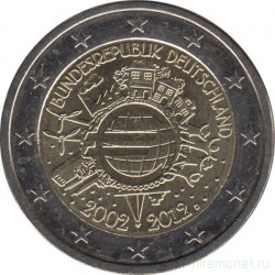Монета. Германия. 2 евро 2012 год. 10 лет наличному обращению евро (D).