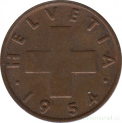 Монета. Швейцария. 1 раппен 1954 год. 