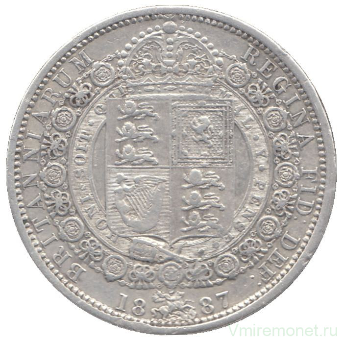 Монета. Великобритания. 1/2 кроны (2.5 шиллинга) 1887 год. Новый тип.