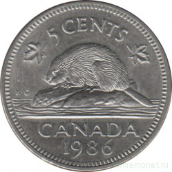 Монета. Канада. 5 центов 1986 год.