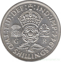 Монета. Великобритания. 2 шиллинга (флорин) 1944 год.