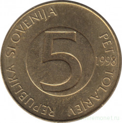 Монета. Словения. 5 толаров 1998 год.