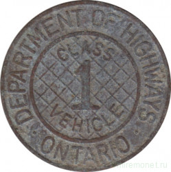 Жетон транспортный. Канада. Онтарио. Проезд 1 транспотного средства.