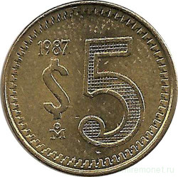 Монета. Мексика. 5 песо 1987 год.