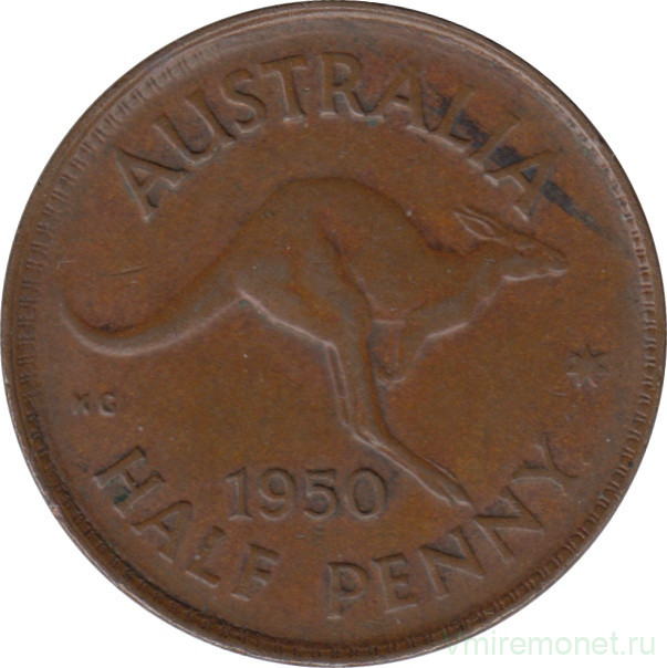 Монета. Австралия. 1/2 пенни 1950 год. Точка после "PENNY".