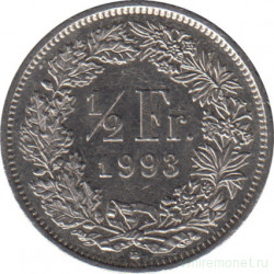Монета. Швейцария. 1/2 франка 1993 год.