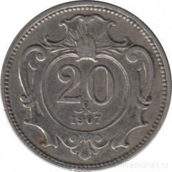 Монета. Австро-Венгерская империя. 20 геллеров 1907 год.