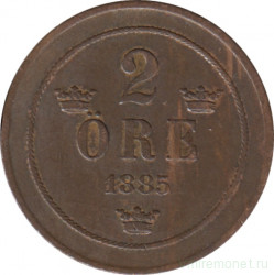 Монета. Швеция. 2 эре 1885 год.
