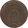  Монета. Швеция. 2 эре 1885 год. рев.