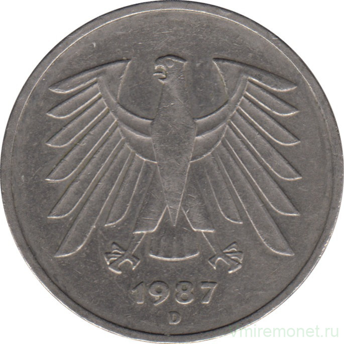 Монета. ФРГ. 5 марок 1987 год. Монетный двор - Мюнхен (D).