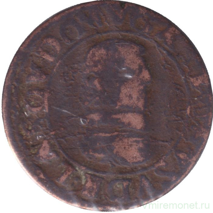 Монета. Франция. 2 денье (двойной турнуа) 1637 год. Людовик XIII. B.