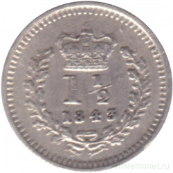 Монета. Великобритания. 1 1/2 пенни 1843 год. Монета. Великобритания. 1 1/2 пенни 1843 год.