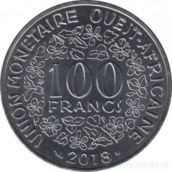 Монета. Западноафриканский экономический и валютный союз (ВСЕАО). 100 франков 2018 год.