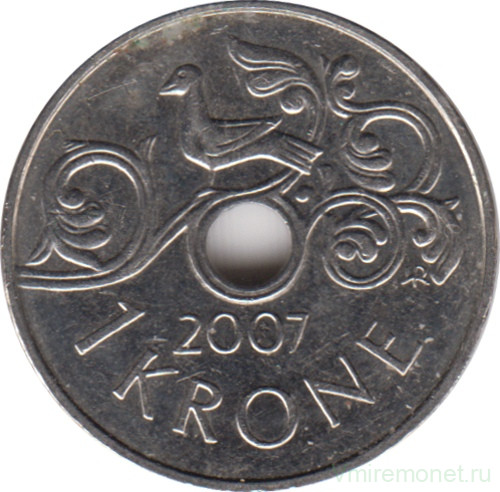 Монета. Норвегия. 1 крона 2007 год.
