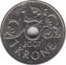 Монета. Норвегия. 1 крона 2007 год. ав.