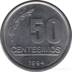 Монета. Уругвай. 50 сентесимо 1994 год.