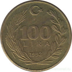 Монета. Турция. 100 лир 1992 год.
