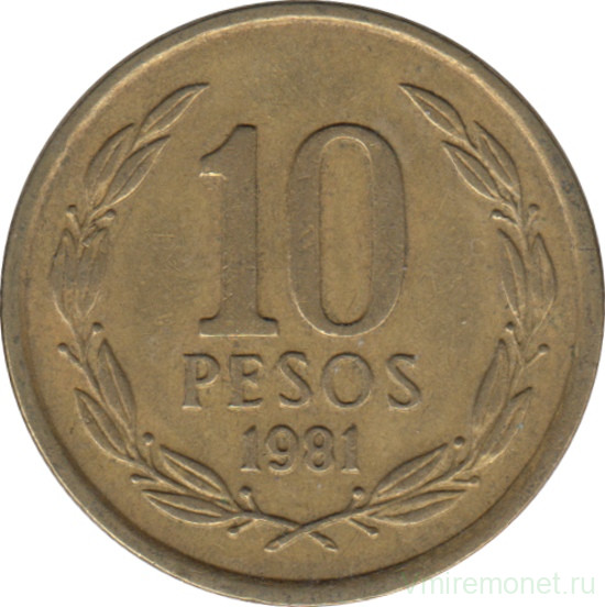 Монета. Чили. 10 песо 1981 год.