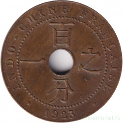 Монета. Французский Индокитай. 1 сантим 1923 год. Отметка монетного двора - Молния.