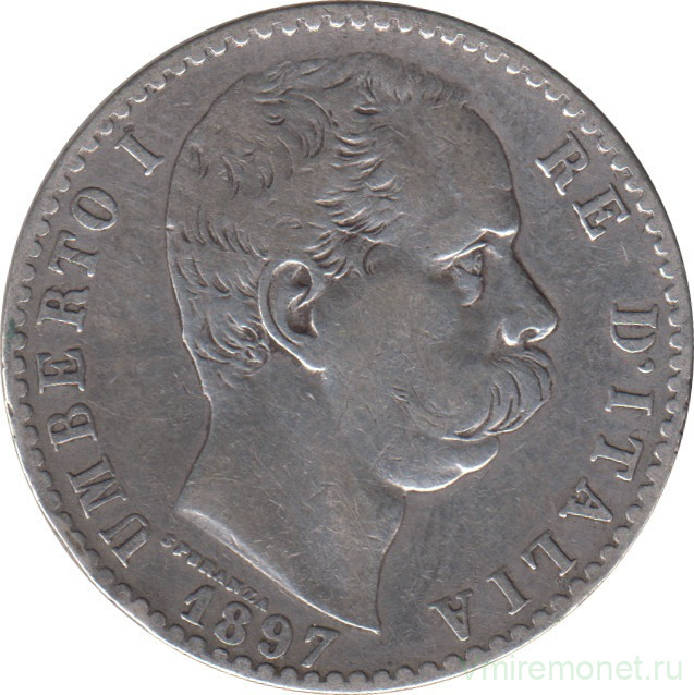 Монета. Италия. 2 лиры 1897 год.