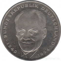 Монета. ФРГ. 2 марки 1994 год. Вилли Брандт. Монетный двор - Мюнхен (D).