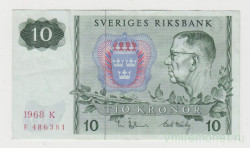 Банкнота. Швеция. 10 крон 1968 год.