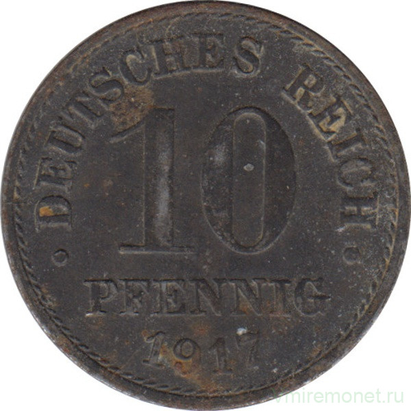 Монета. Германская империя. 10 пфеннигов 1917 год. Магнитная. (F).