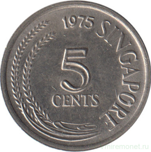 Монета. Сингапур. 5 центов 1975 год.