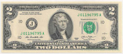 Банкнота. США. 2 доллара 2013 год. Серия J.