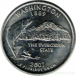 Монета. США. 25 центов 2007 год. Штат № 42 Вашингтон. Монетный двор P.