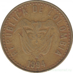 Монета. Колумбия. 100 песо 1994 год. Большое "100".