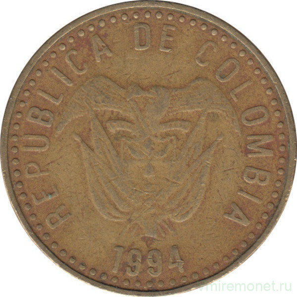 Монета. Колумбия. 100 песо 1994 год. Большое "100".