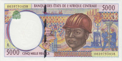 Банкнота. Экономическое сообщество стран Центральной Африки (ВЕАС). Габон. 5000 франков 2000 год. (L). Тип 404Lf.