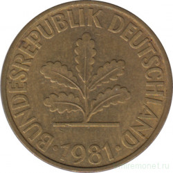 Монета. ФРГ. 10 пфеннигов 1981 год. Монетный двор - Мюнхен (D).