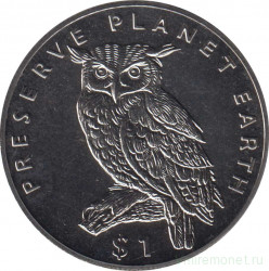 Монета. Эритрея. 1 доллар 1995 год. Берегите Землю! Капский филин.