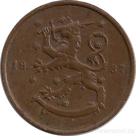 Монета. Финляндия. 10 пенни 1937 год.        