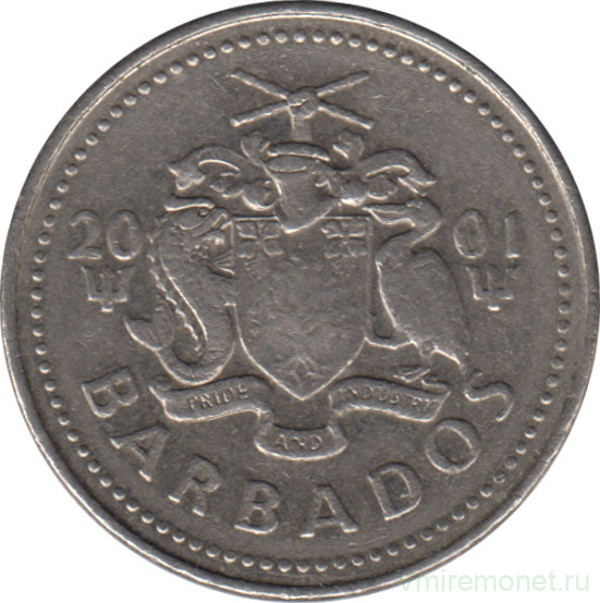 Монета. Барбадос. 25 центов 2001 год.