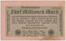Банкнота. Германия. Веймарская республика. 5 миллионов марок 1923 год. Серийный номер - буква, точка, цифра (мелкие), шесть цифр (красные). ав.