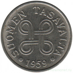 Монета. Финляндия. 5 марок 1959 год.
