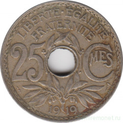Монета. Франция. 25 сантимов 1919 год.